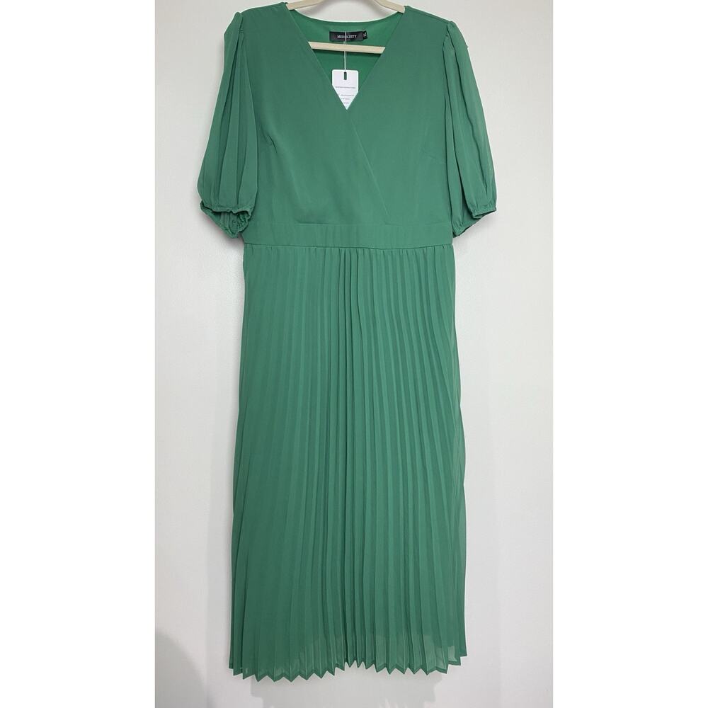 Merokeety Sz XL Women's Green Dress Crinkle Skirt V Neck Short Sleeve NWT